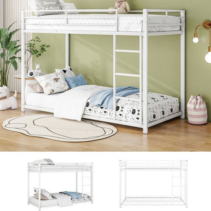 ModernLuxe Lit superposé 90x200cm lit enfant avec échelle cadre en métal sommier à lattes style industriel blanc