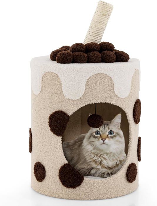 Comparer les prix de GOPLUS Arbre à Chat Boba Tea Cup 67cm,Griffoir, Balle Suspendue, Maison de Luxe pour Chat avec Coussin Doux, Café et Beige