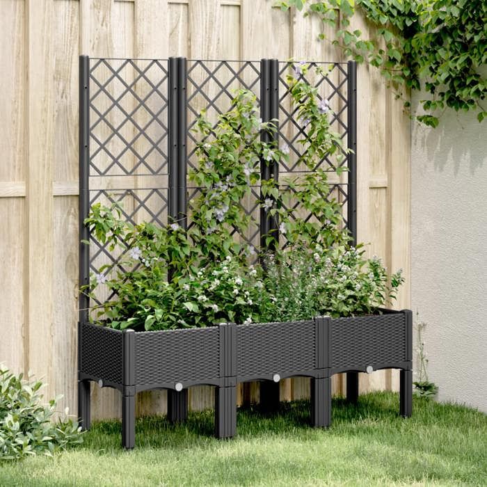 vidaXL Jardinière avec Treillis Lit Surélevé Bac à Fleurs Pot de Plantes Boîte à Fleurs Jardin Patio Terrasse Extérieur 367928