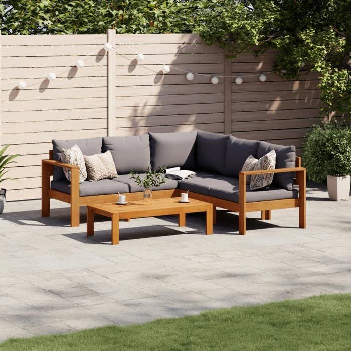 vidaXL Salon de jardin 4 pcs bois d'acacia solide avec coussins - vue 8