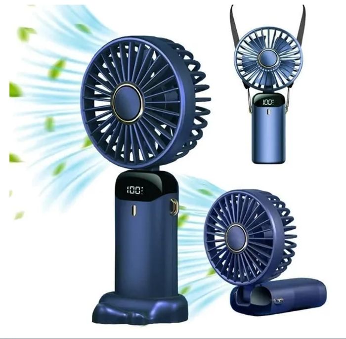 LENDOO Mini Ventilateur Portable 4000mAh - Ventilateur Silencieux Rechargeable 5 Vitesses Avec Glace Et Lampe Torche