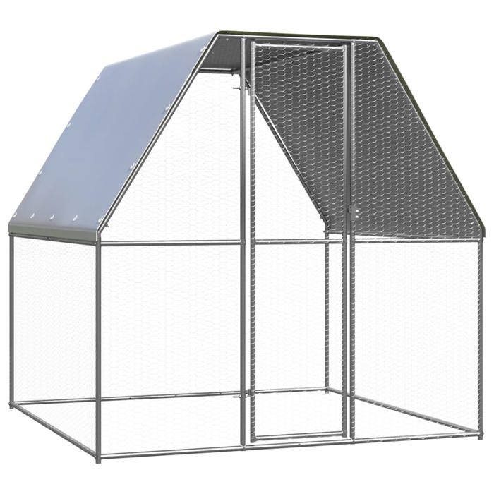Meilleurs prix pour Clapier - Poulailler - argenté et gris 2x2x2 m - Acier galvanisé SS00080596