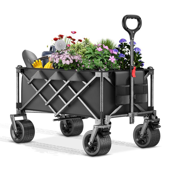 Chariot de Transport Pliable avec Freins 100L110KG, Chariot de Plage Jardin avec Roues Extra Chariot de Transport Pliable avec Freins 100L110KG, Chariot de Plage Jardin avec Roues Extra