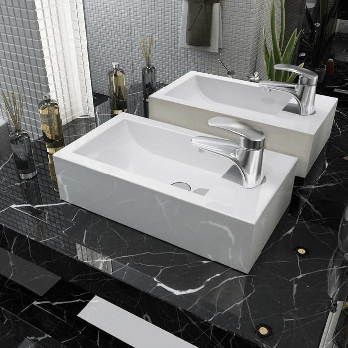 Vasque-Lavabo à poser + trou de robinet Céramique Blanc 46 x 255 x 12 cm