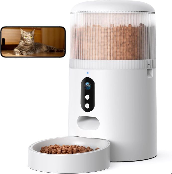 Distributeur Croquettes Chat Automatique Caméra HD avec Vision Nocturne 5G WiFi Mangeoire pour Chat/Chien