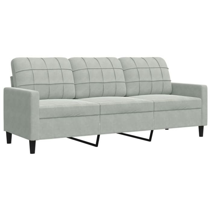 （58710） Canapé Droit - 3 places - Gris clair 180 cm Velours
