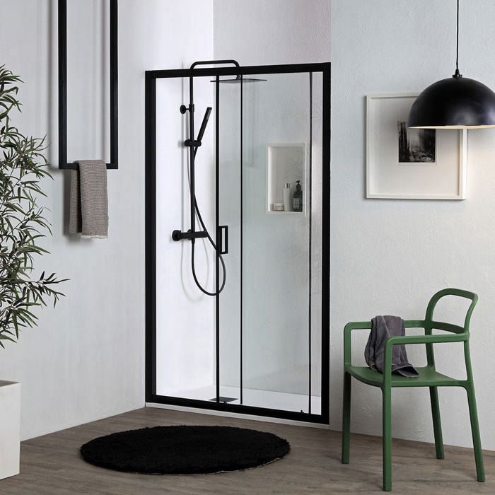 PORTE DE DOUCHE POUR NICHE 100CM EN VERRE TREMPÉ ET PROFILS NOIRS CITY