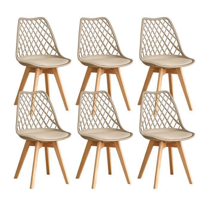 Lot de 6 Chaises de salle à manger - DOWISDOLY - Chaise scandinave- Pieds en bois massif - Dossier ajouré(Beige)