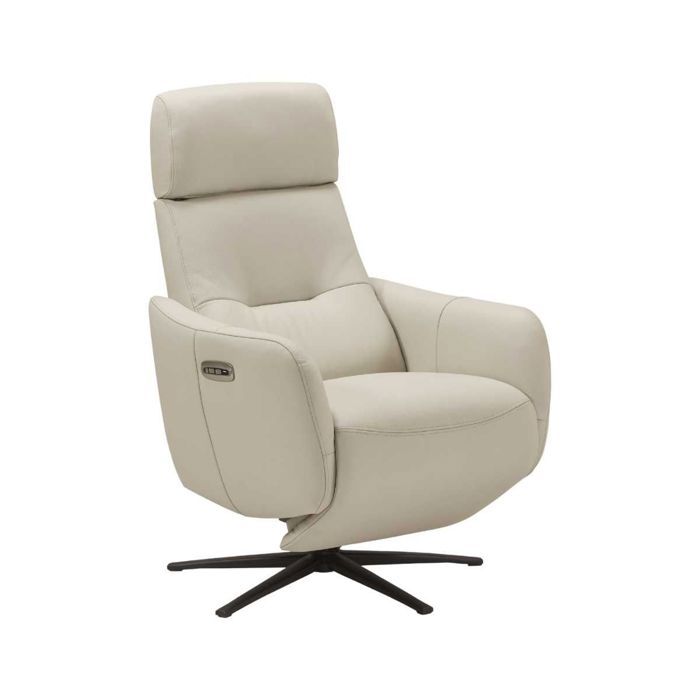 Fauteuil relax électrique pivotant avec têtière manuelle tout cuir gris clair - REANE Fauteuil relax électrique pivotant avec têtière manuelle tout cuir gris clair - REANE