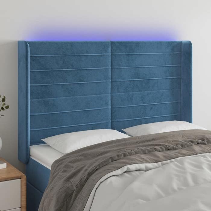 CHIC Tête de lit et lumières LED - Armoire de Tête Lit pour lire - Bleu foncé 147x16x118/128 cm Velours@SARA496323