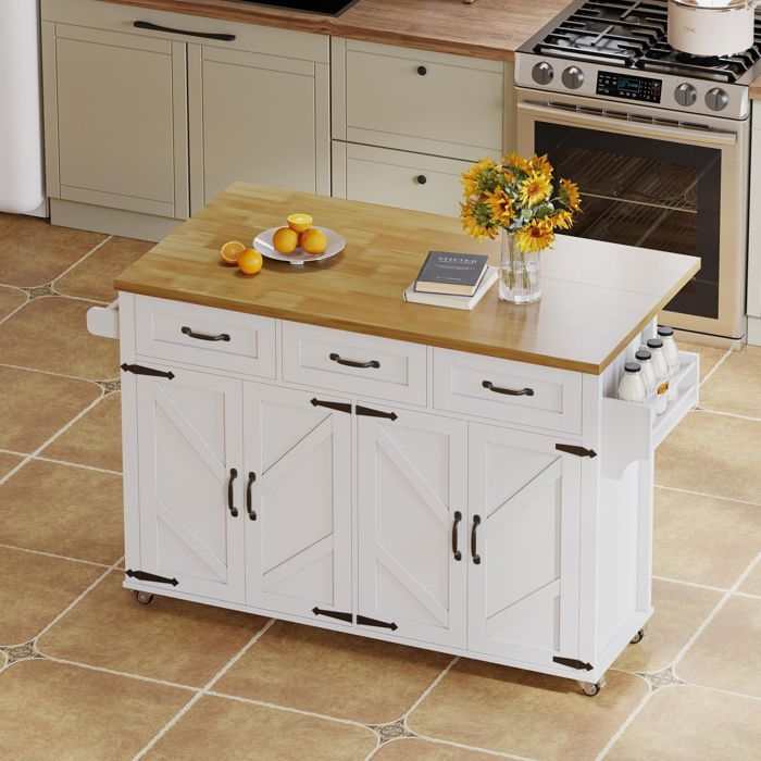 Îlot De Cuisine Extensible 120 Cm - Noir - Avec Roulettes, Tiroirs Et Porte-serviettes - Montage Facile - 7