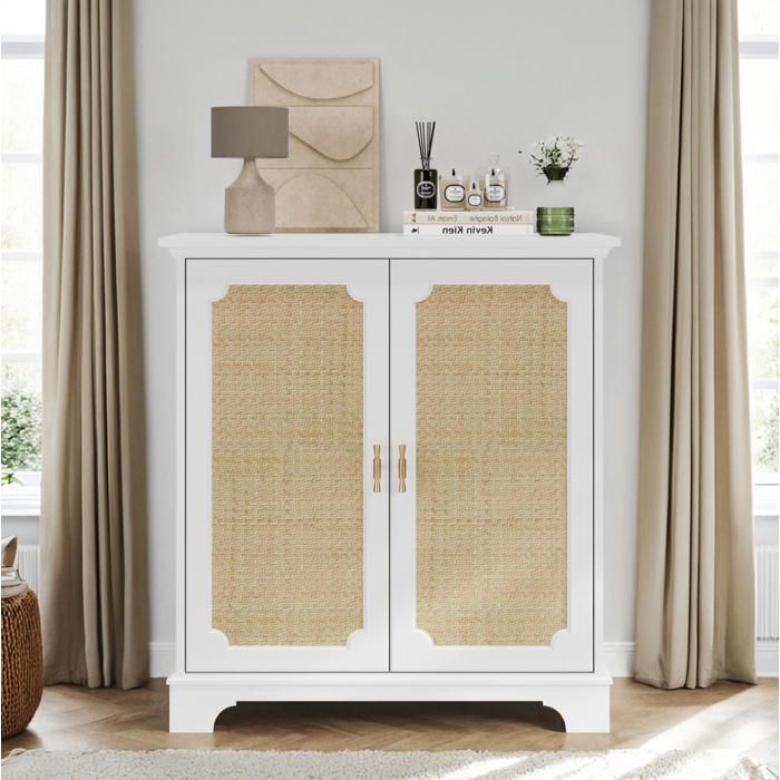 Buffet en rotin - 2 portes - 80x38x86 cm - Style scandinave - Meuble de rangement polyvalent