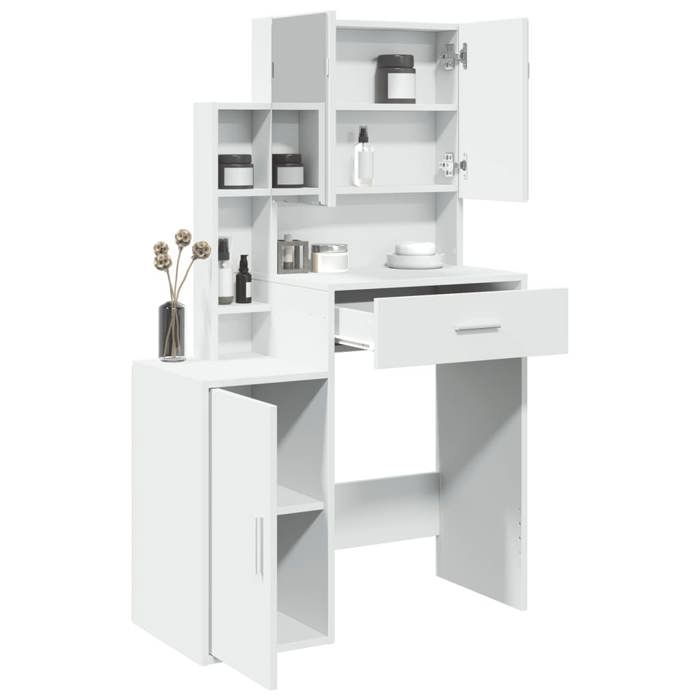 Black Week Coiffeuse pour Femmes - BURKE - avec armoire - blanc 80x35x132 cm - CC202