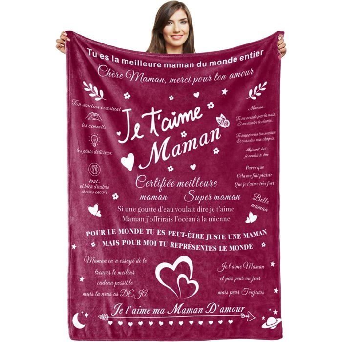 Plaid Polaire Pour Femme - Couverture Cadeau Pour Maman - Gris - Motif Lettres