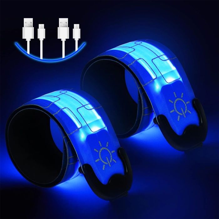 Brassard Lumineux LED Rechargeable – 2 Pièces, 6 Modes, USB-C – Réglable 23-37 Cm – Sécurité Course, Jogging, Camping