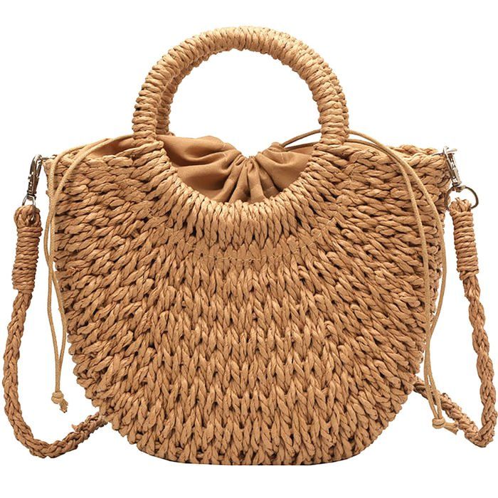 Sac à Main Paille dÉté Tressé Main - Poignée + Bandoulière Amovible - Pochette Plage Femme dupcheliry