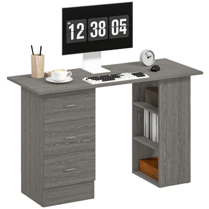 Bureau dordinateur - HOMCOM - réversible - 3 tiroirs et 3 étagères ouvertes - MDF - 120 x 49 x 72 cm - gris