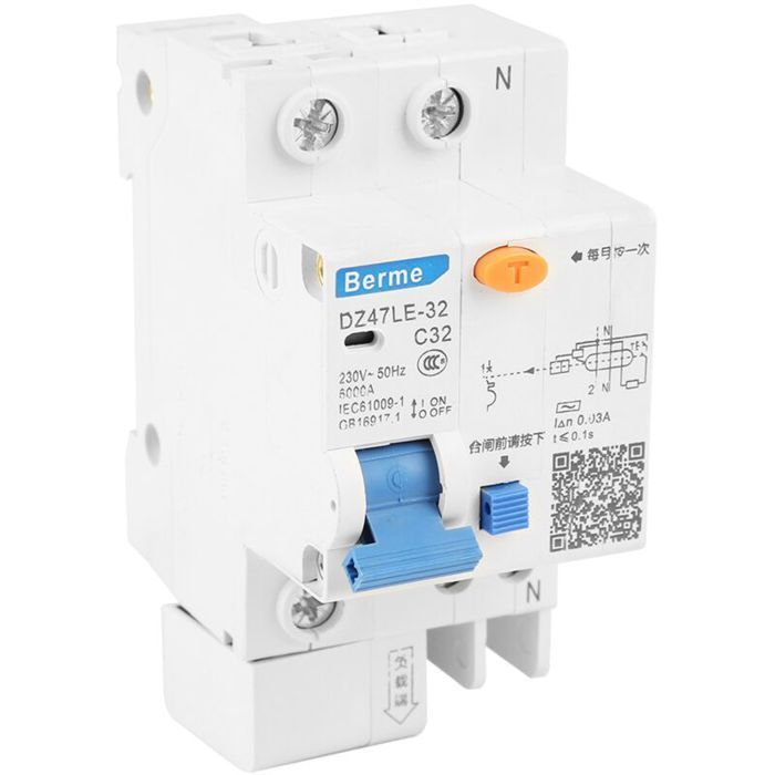 Disjoncteur Différentiel Stable DZ47LE-32 32A 1P + N C32 30mA 230V Protection Contre Surcharge Fuite et Court-Circuit Multiple