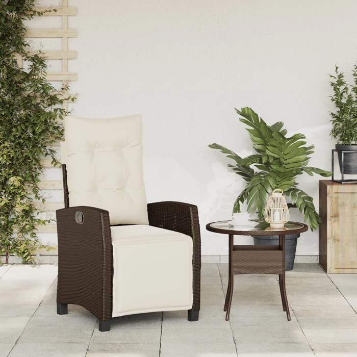 (Promo 2026)Chaise inclinable de jardin 1pcSHIELD chaise de balconarrière-cour repose-pied marron résine tressée57x66x93cm 9768