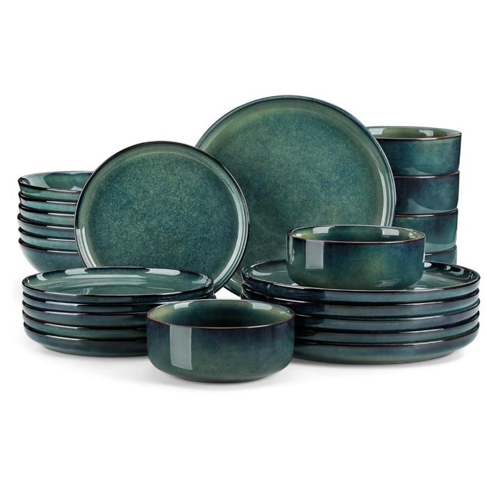 Service de table - 24 pièces - Vert - Pour 6 personnes - Bols 780 ml