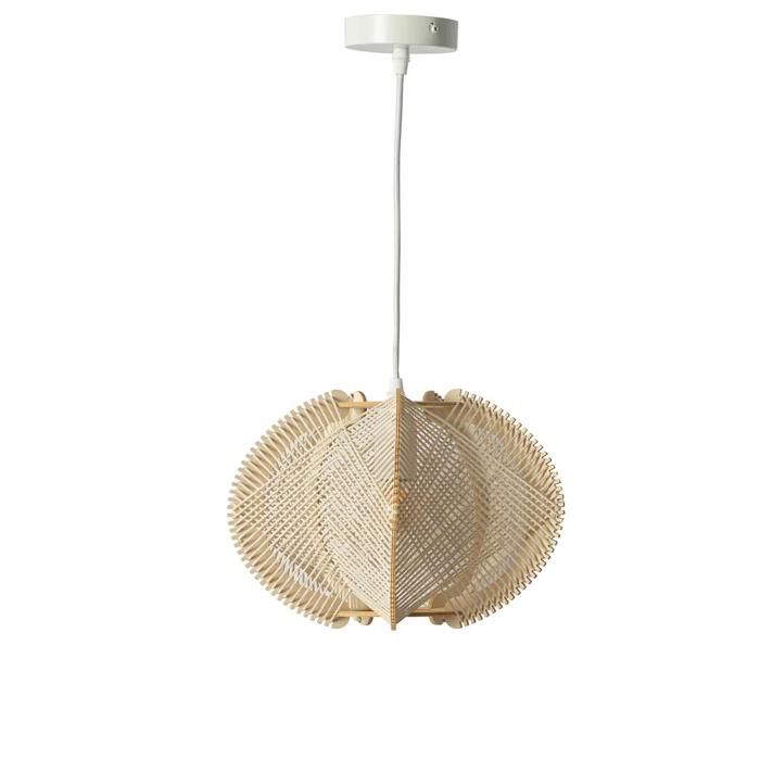 Lampe Suspendue en Bois et Rotin Ø30 cm Abat-jour Tressé Style Boho Design Scandinave Mid-Century E27 pour Salon Chambre