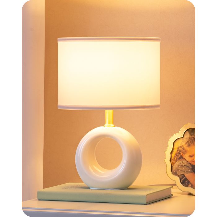 Lampe de table - EDISHINE - Élégante Moderne - Socle céramique - Abat-jour tissu - E14 2700K