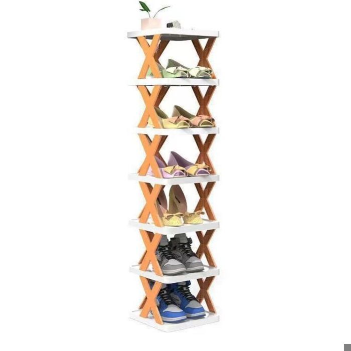 Meuble à chaussures Porte - chaussures pliant en plastique facile - Orange，9 couches