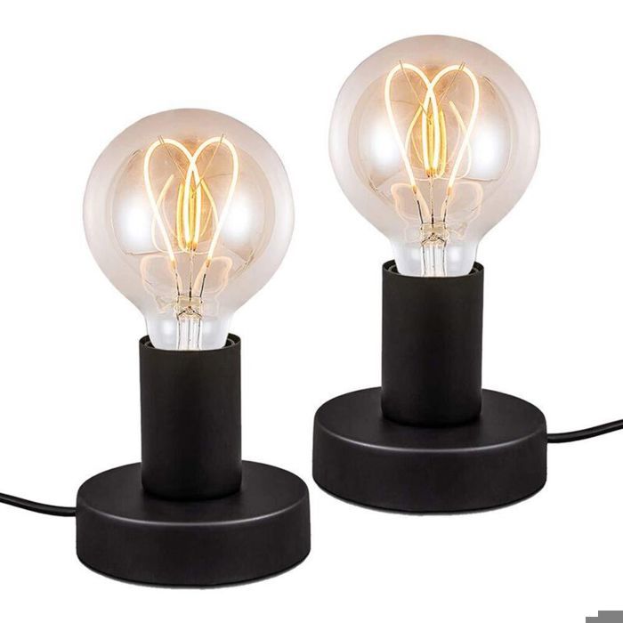 2 pièces-Lampe de bureau en métal noir lampe à poser rétro avec interrupteur sur le câble E27 Lampe de Table en Métal Décorative