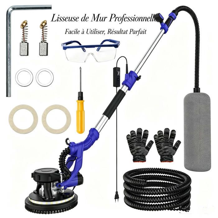 Ponceuse Murale Électrique – Aspiration intégrée 98% – Tube 3 2 m – Disque 220 mm – Idéal pour rénovation et lissage sans poussière