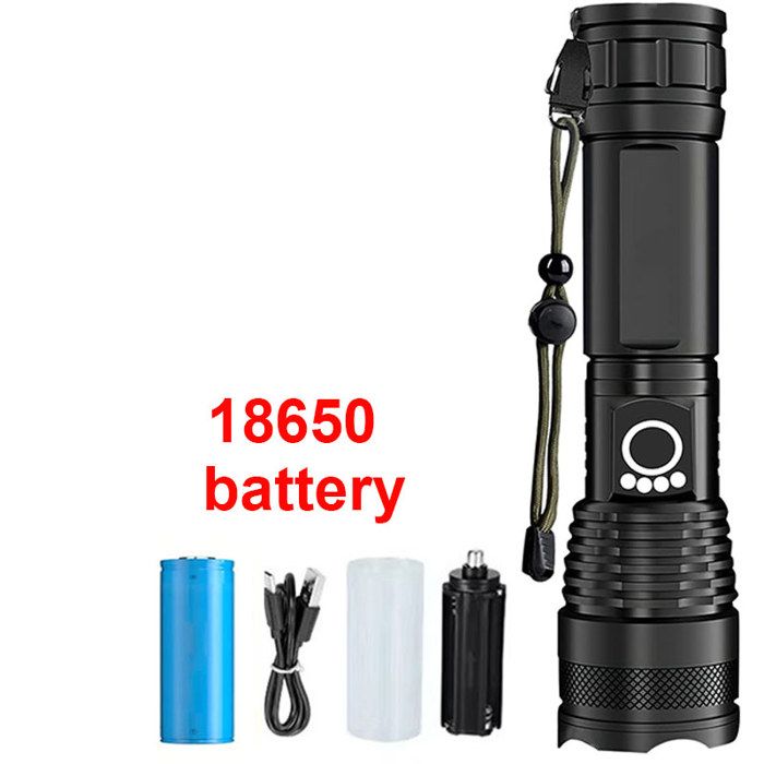 Lampe de poche tactique LED Rechargeable haute puissance en alliage daluminium Zoom télescopique torche pour Camping-18650 battery