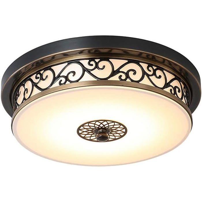 Plafonnier Rond Vintage Ø30Xh10Cm Luminaire Plafonnier En Fer-Verre Noir Bronze Villa Led Plafonnier Chambre Plat Pour Salon[AT331]