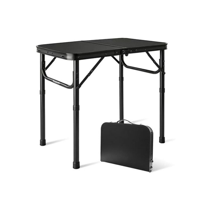 Table pliante - BINGYOUTH - 60x40 cm - 2 hauteurs 26/55 cm - Pieds aluminium légers - Plateau noir mat