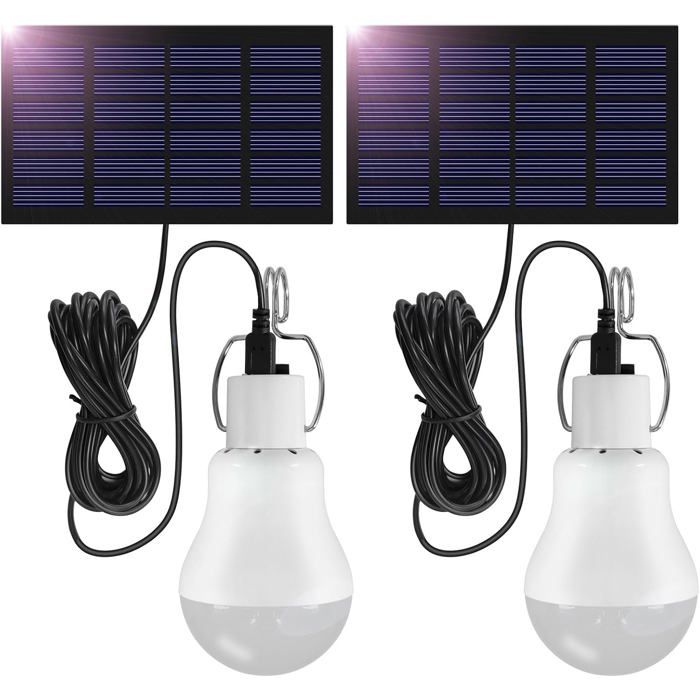 Lot de 2 lampe LED extérieure 3W solaire rechargeable portable avec câble 3.45 m crochet suspension camping jardin