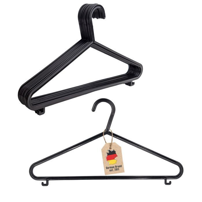 Lot de 10 cintres fins noirs en plastique 36 x 1 x 15 cm - antidérapants barre pantalon et crochets jupe gain de place vestes