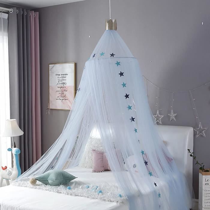 lit à baldaquin - princesse gaze moustique net - chaîne d'étoiles - bleu