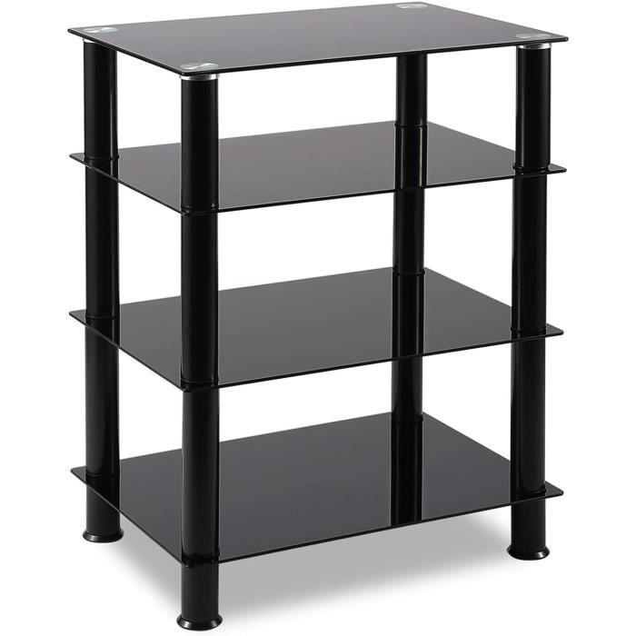 Meuble HiFi Tablette Console de Rangement avec 4 étagères Verre Trempé