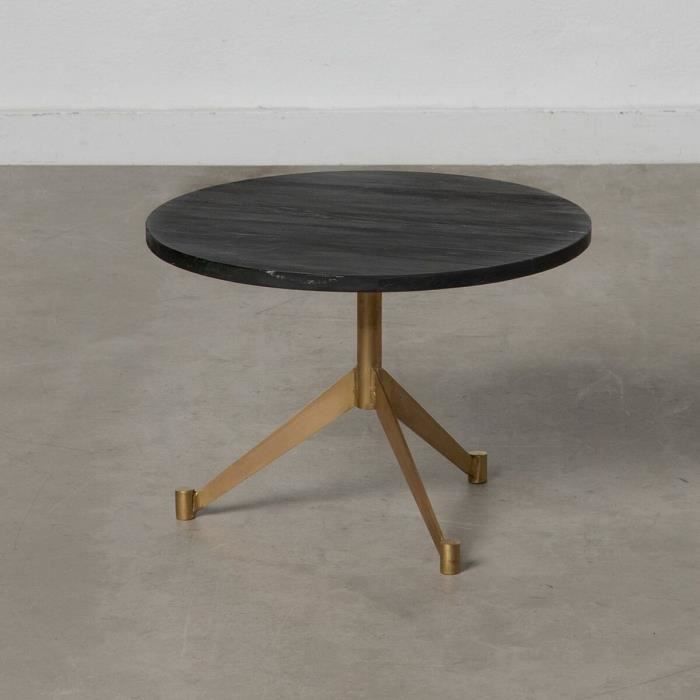 Petite Table Basse Marbre Diamètre 45 Cm - Style Salon, Piètement Bois
