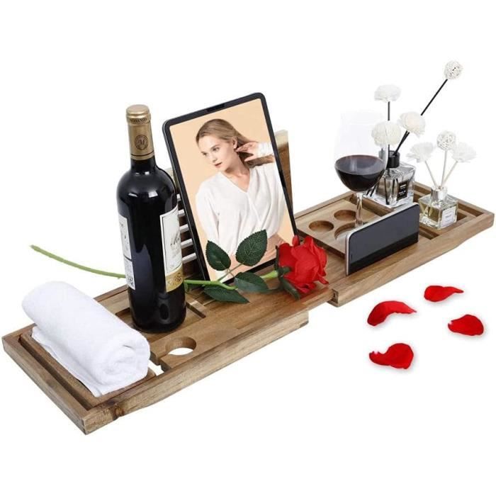 Pont de Baignoire en Bambou - MENGDA - Extensible 70-105cm - Noir mat
