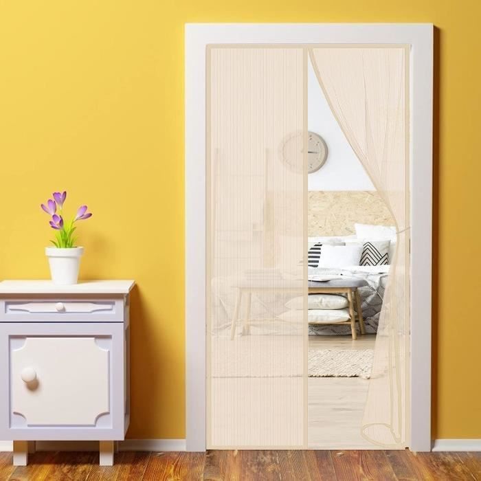 Moustiquaire Porte Magnétique,Rideau Maille De Porte Fenêtre Gris 85x270cm Rideau Anti Mouche Fermeture Automatique Garde L'air Frais à L'extérieur