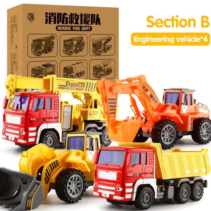 4 PCS B - Grand ensemble de véhicules de construction pour enfants, camion  de pompier, jouets pour garçons, c