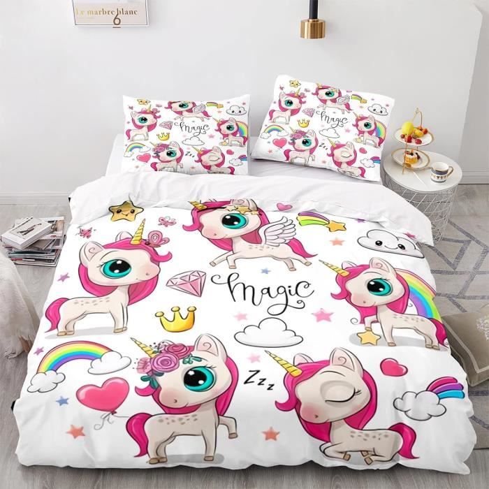 Parure Housse De Couette 140x200 – Wish Licorne, 100% Coton, Côté Déco