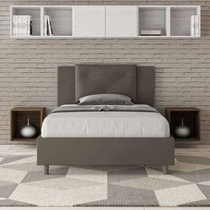 Lit 1 place et demi - Appia - 120x190 cm - Sans sommier - Similicuir - Marron Lit 1 place et demi - Appia - 120x190 cm - Sans sommier - Similicuir - Marron