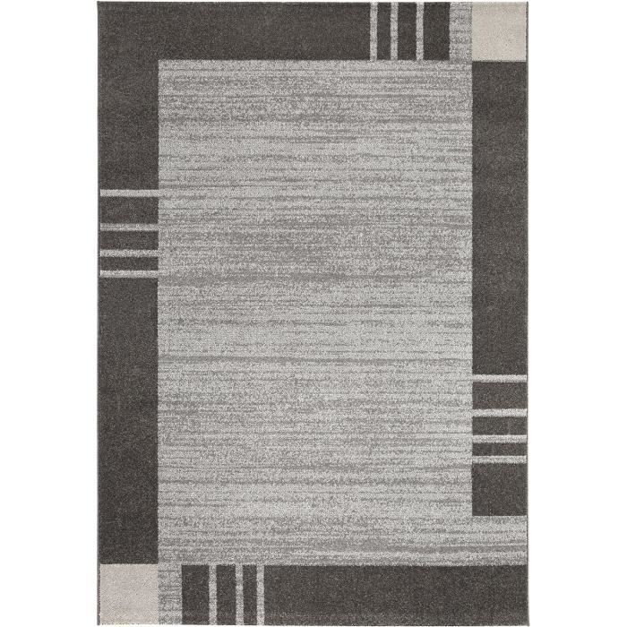 Tapis à Poils Courts 80x150cm Gris Motif Abstrait 3D - Polypropylène 100%, Pour Chambre, Salon, Salle à Manger