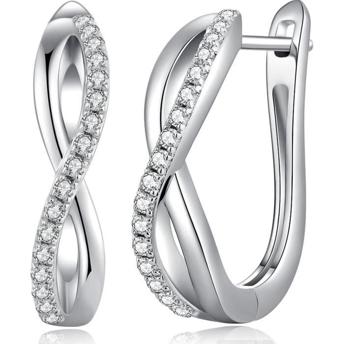 Boucles D'Oreilles Créoles Argent 925 - Diamètre 50 Mm, Strass Face Avant - Hypoallergéniques, Cadeau Femme