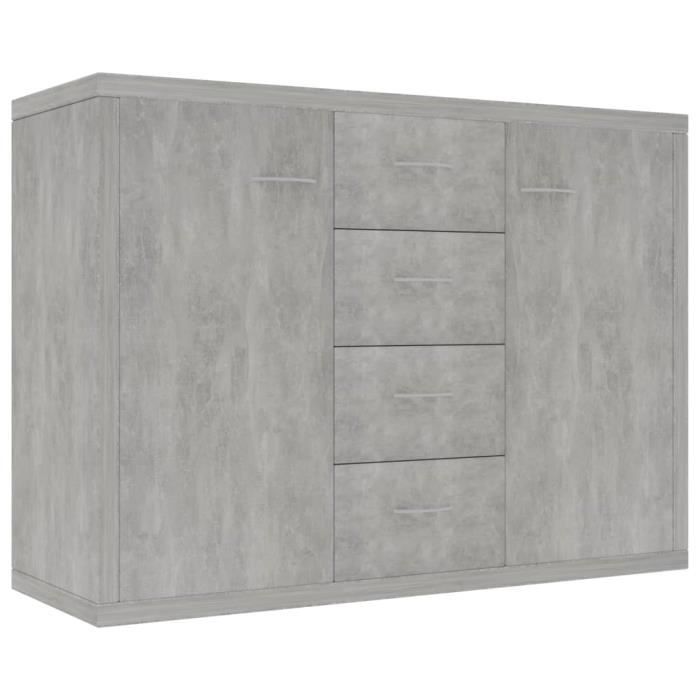 Buffet - MEN - Gris béton - 88x30x65 cm - 4 tiroirs et 2 portes