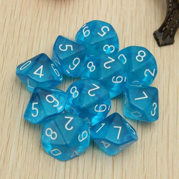 10 Dés à 10 Faces (D10) Pour Jeux De Rôle - En Acrylique, Couleur Multicolore, 22mm