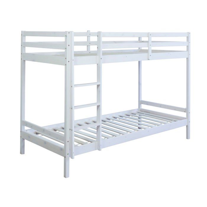 Lit enfant superpose en bois avec sommier a lattes 90x200 cm blanc LIT06097 Lit enfant superpose en bois avec sommier a lattes 90x200 cm blanc LIT06097