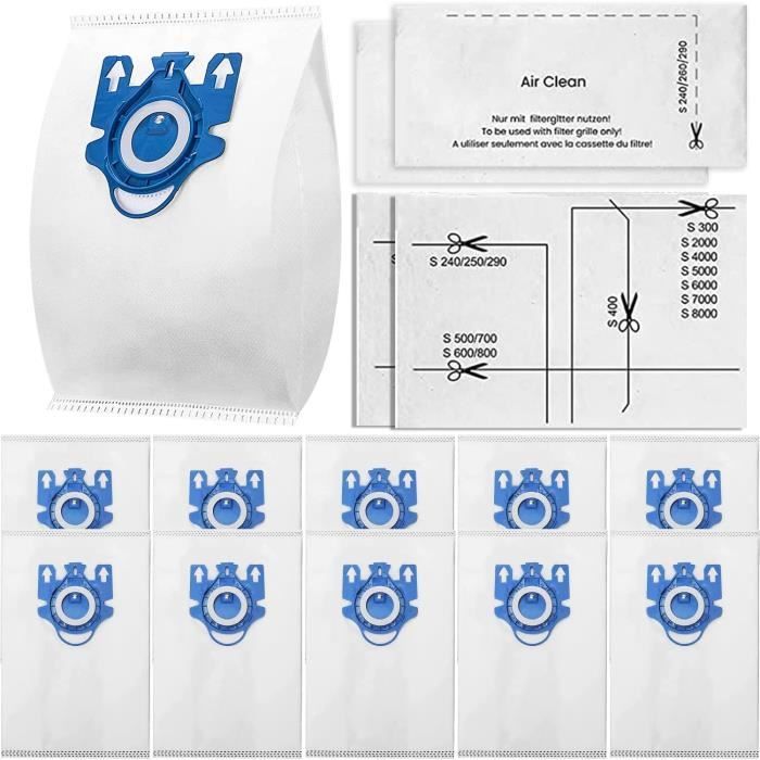 Sacs Aspirateur Miele GN - Lot De 12 Sacs Avec Filtres Pour Série S Et C (28.6x17.2 Cm)