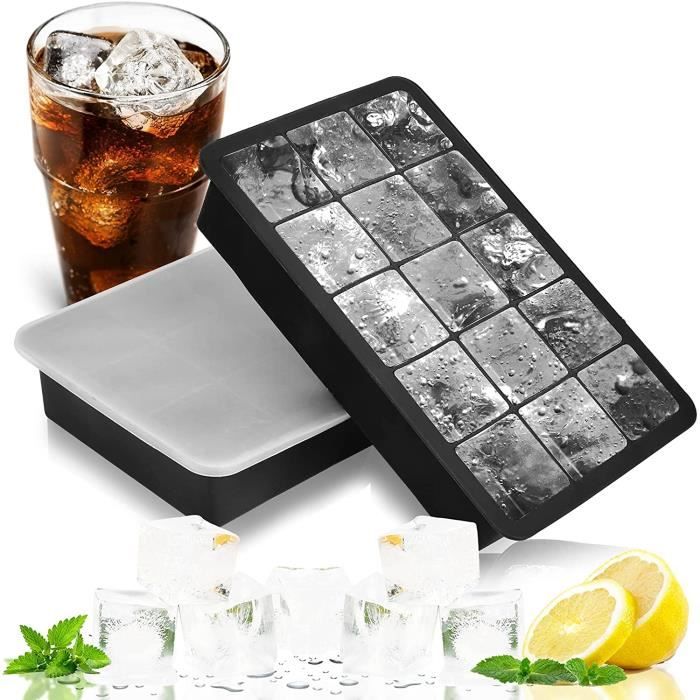 APOMOONS 2 Bac A Glacon Glacons Moule Bac A Glacons Avec Couvercle, Moules Silicone Refroidir Le Whisky, Cocktails, Boissons Diverses (Ronde Et Carrée