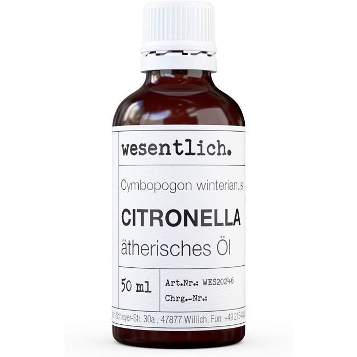 Huile essentielle de citronnelle - 100 % naturelle (flacon en verre ...